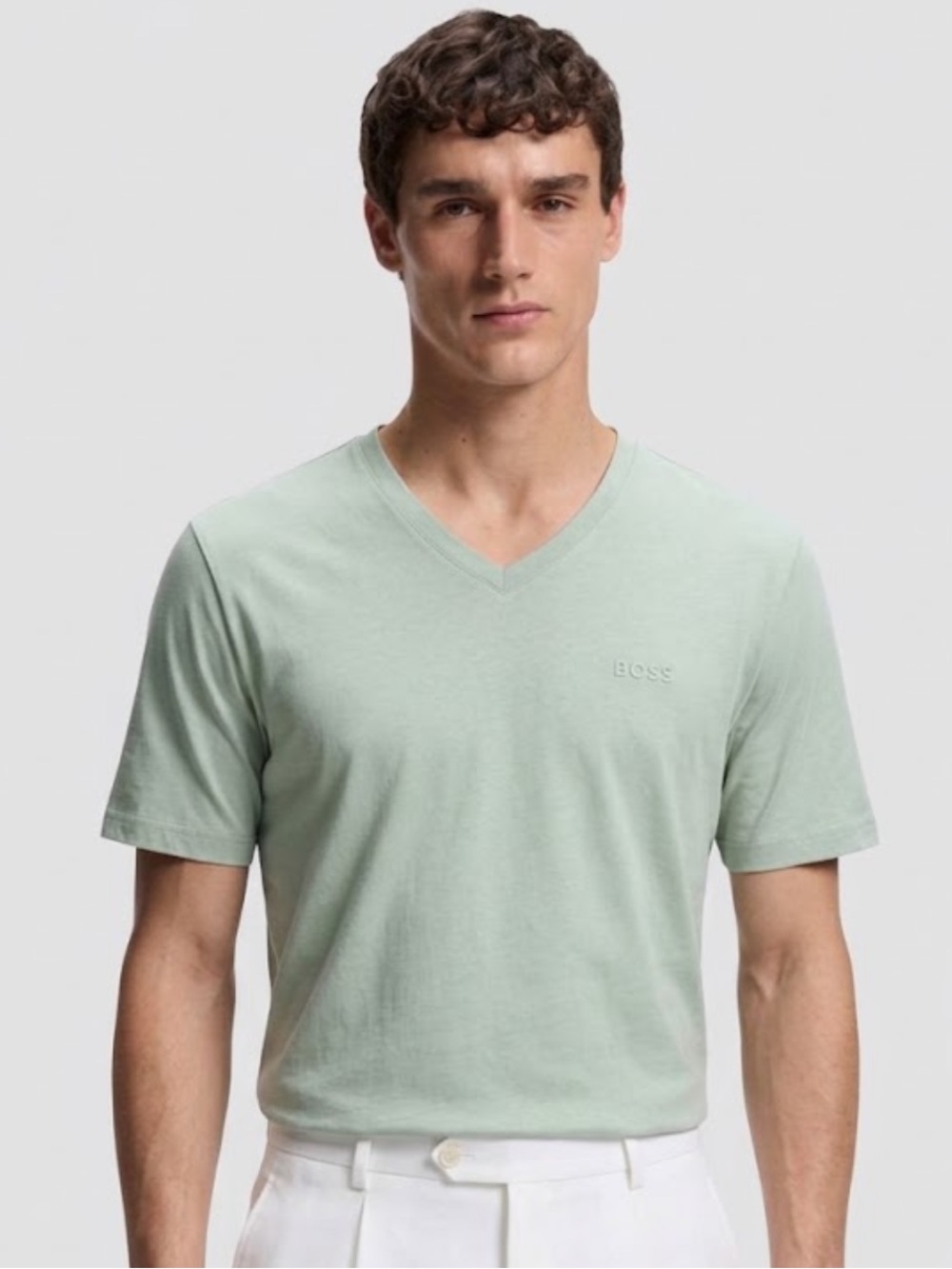 BOSS Short-Sleeve V-Neck Tee in Light Green